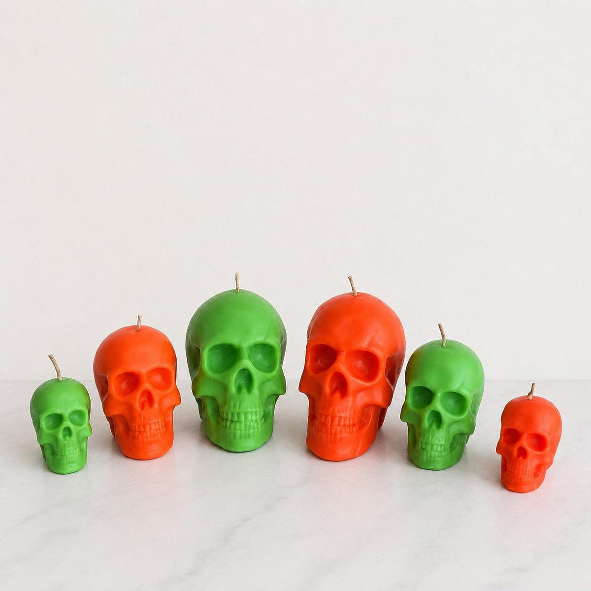 Neon Skull Candles, Blacklight Halloween Decor, Gothic Soy Wax Blend (Orange or Green)