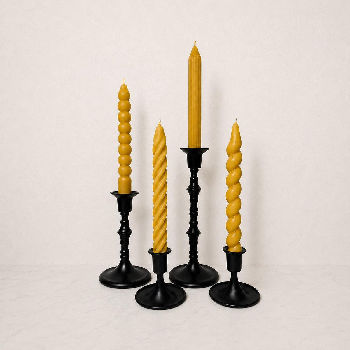 Sculptural Beeswax Taper Candle, Twisted Spiral, Bubble or Ribbed Design, Natural Yellow Dinner Candle