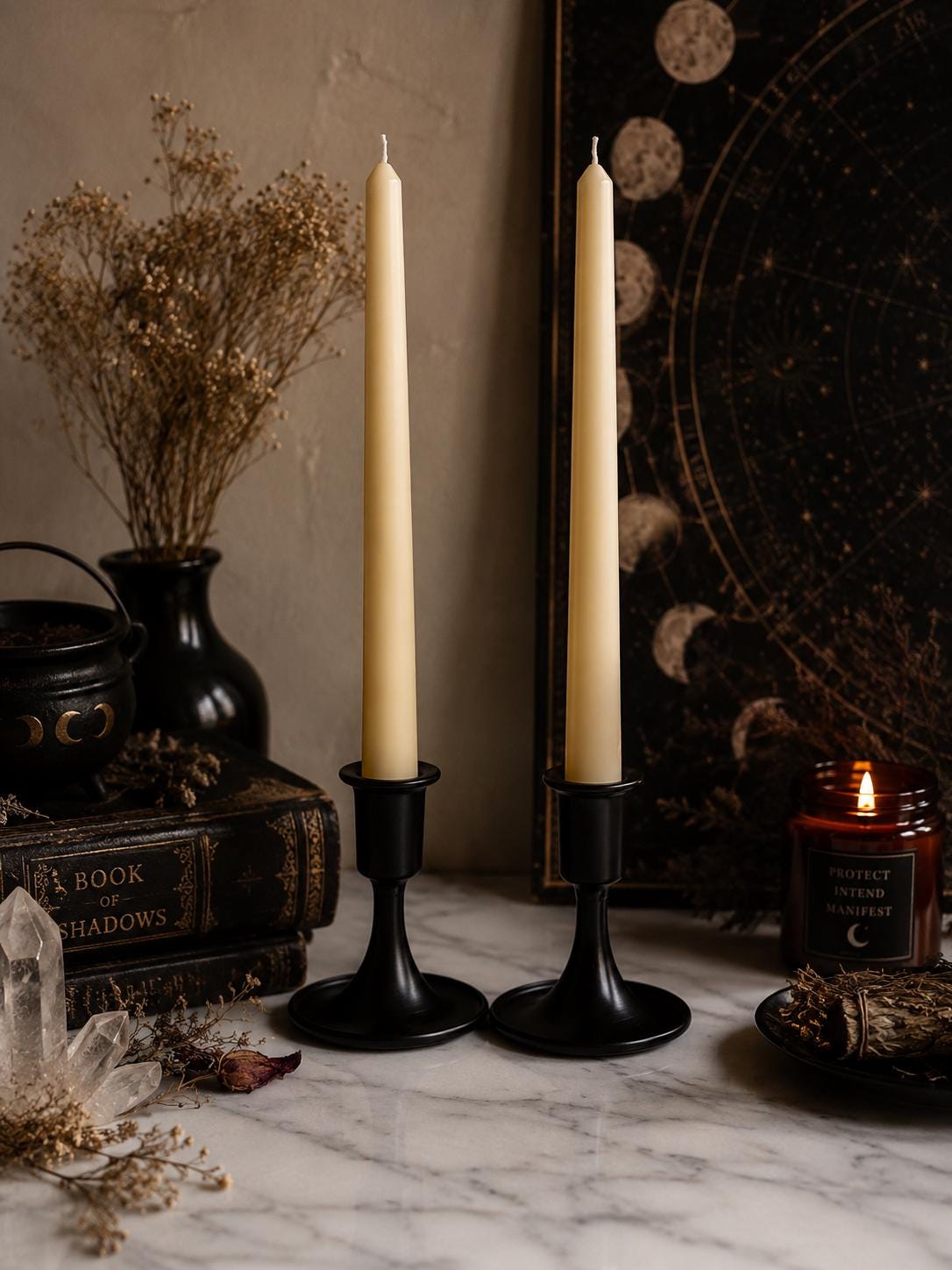 10 Inch Soy Taper Candles – Pair of Unscented Ivory Ritual Candles