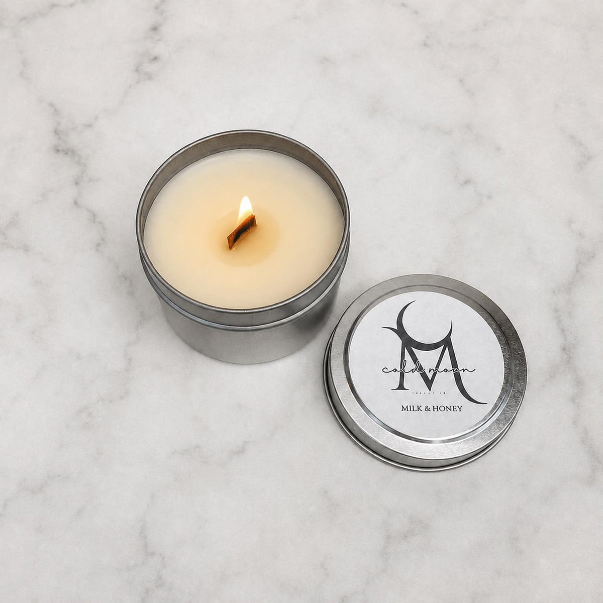 Milk & Honey Travel Tin Candle, Coconut Soy Wax, Wood Wick, 3.5 oz