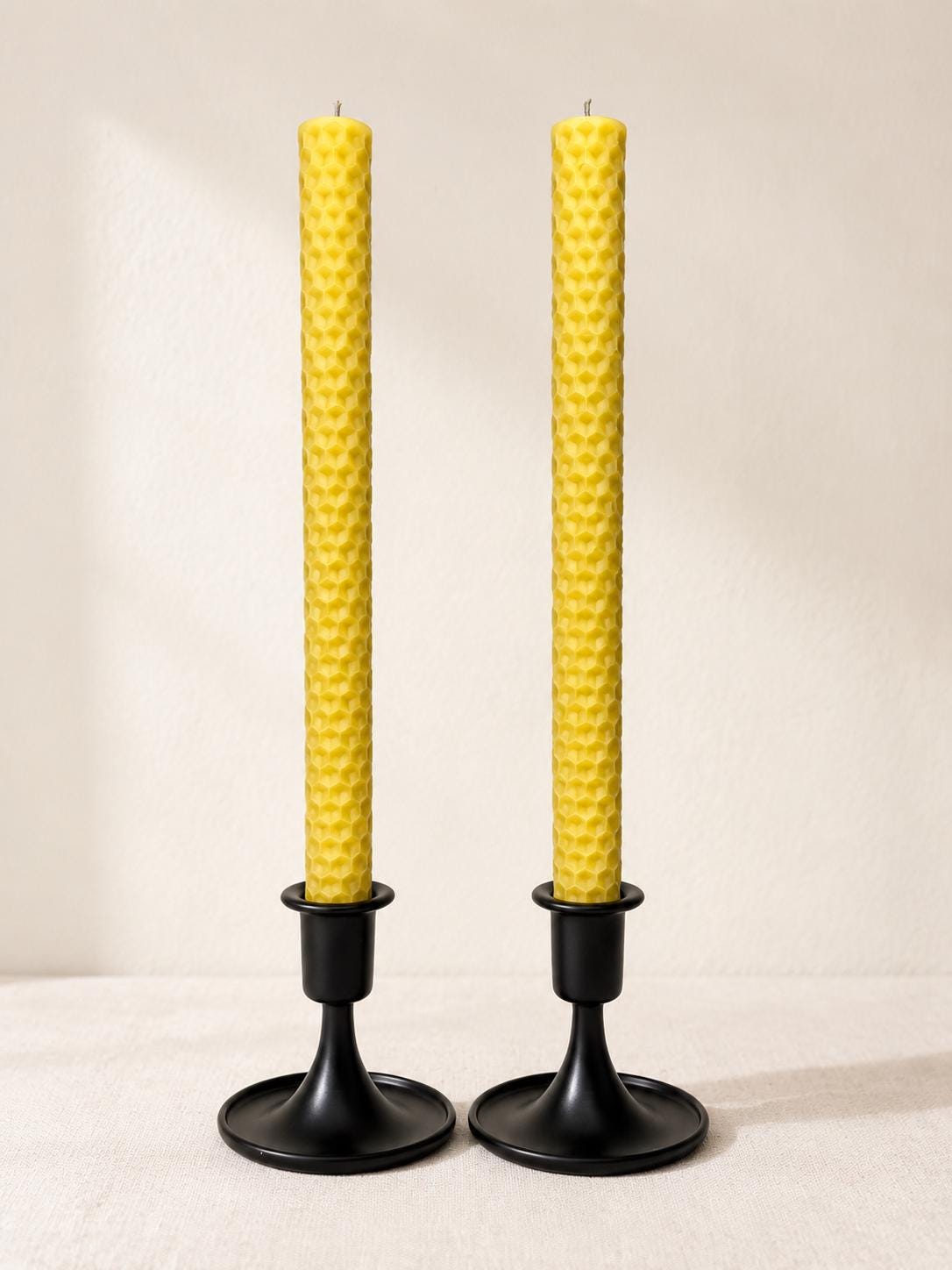 Pure Beeswax Taper Candles, Honeycomb Texture, 10 Inch (Set of 2)