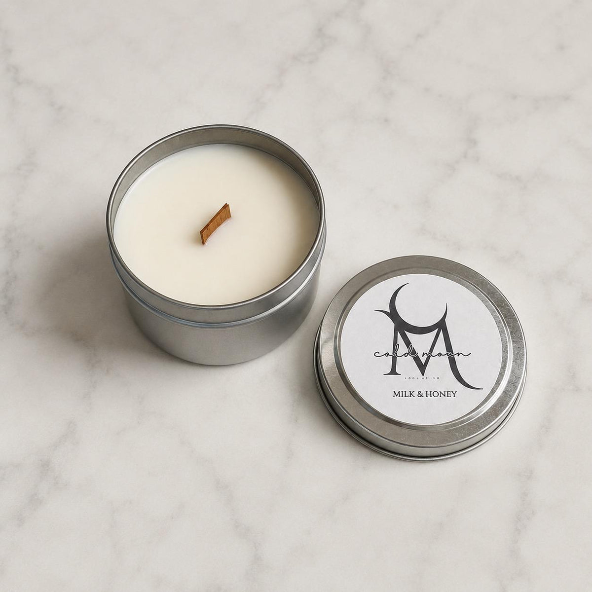 Milk & Honey Travel Tin Candle, Coconut Soy Wax, Wood Wick, 3.5 oz