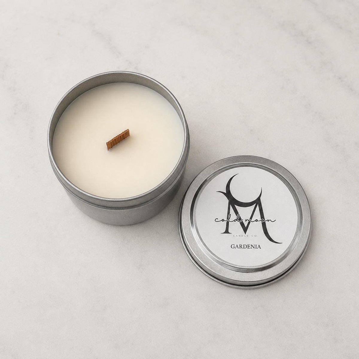 Gardenia Travel Tin Candle, Coconut Soy Wax, Wood Wick, Fresh Floral Scent, 3.5 oz