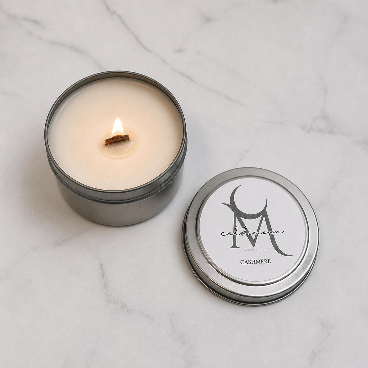 Cashmere Travel Tin Candle, Coconut Soy Wax, Wood Wick, Warm Floral Musk Scent, 3.5 oz