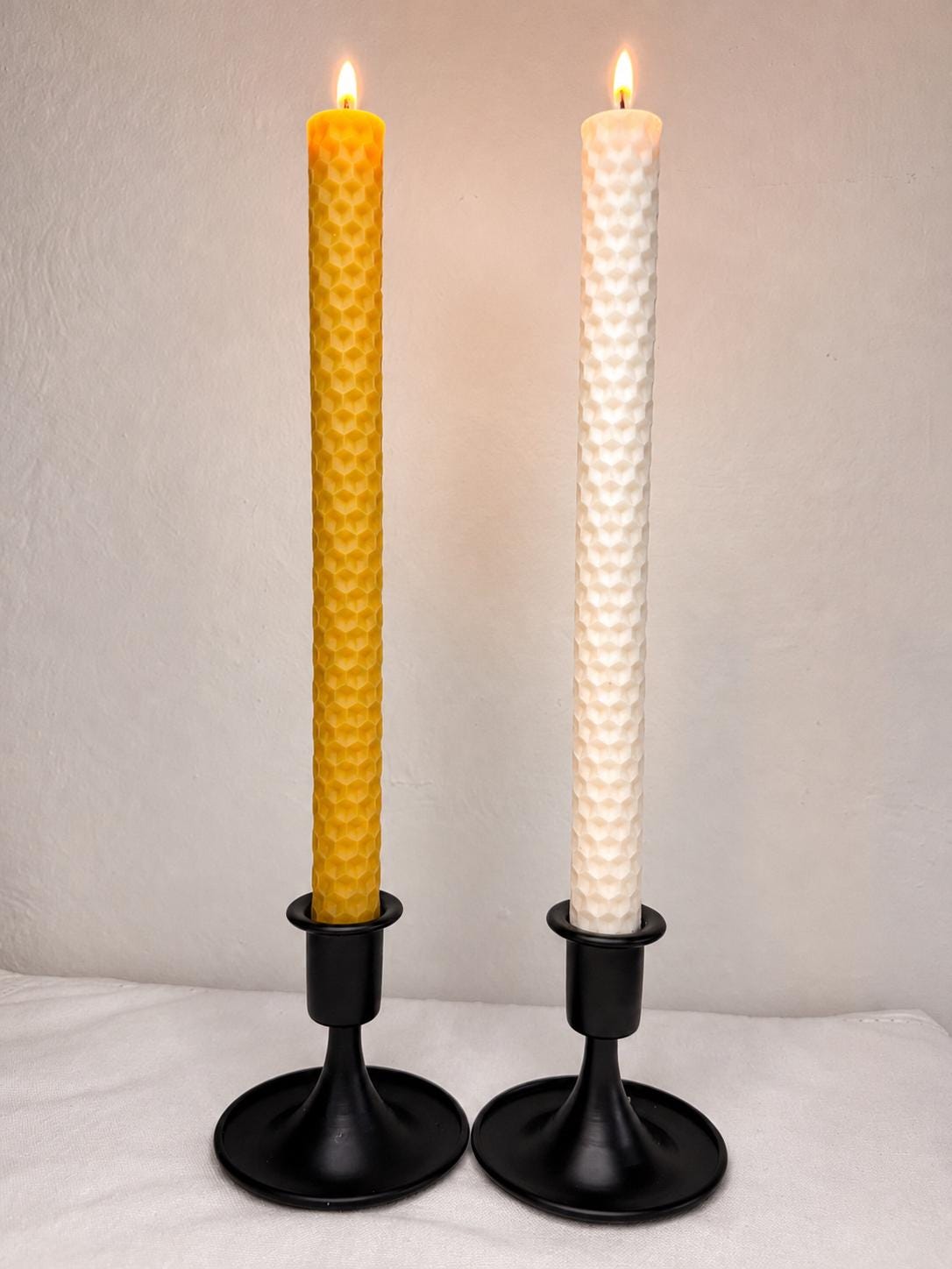 Pure Beeswax Taper Candles, Honeycomb Texture, 10 Inch (Set of 2)