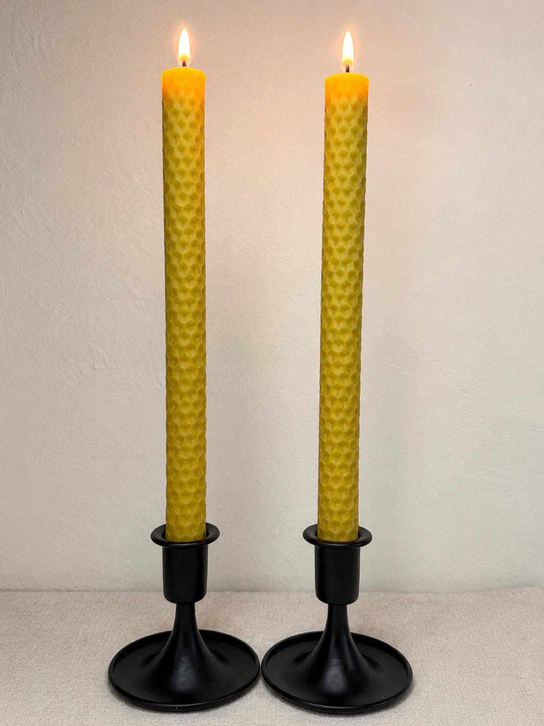 Pure Beeswax Taper Candles, Honeycomb Texture, 10 Inch (Set of 2)