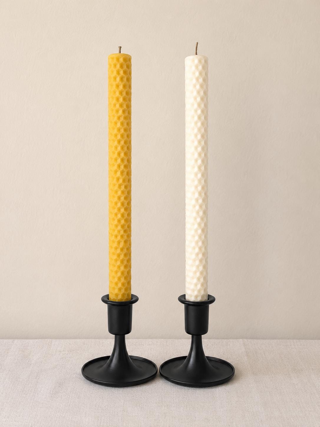Pure Beeswax Taper Candles, Honeycomb Texture, 10 Inch (Set of 2)