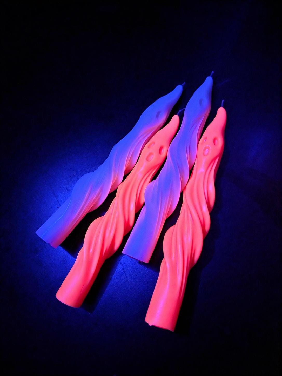 Twisted Ghost Taper Candle, Blacklight Glow, Beeswax-Soy Blend, Halloween Decor