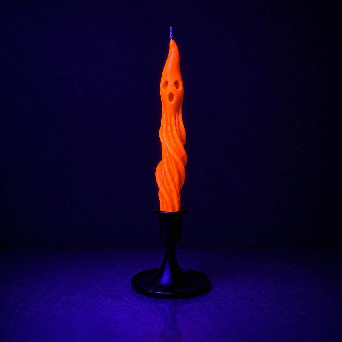Twisted Ghost Taper Candle, Blacklight Glow, Beeswax-Soy Blend, Halloween Decor