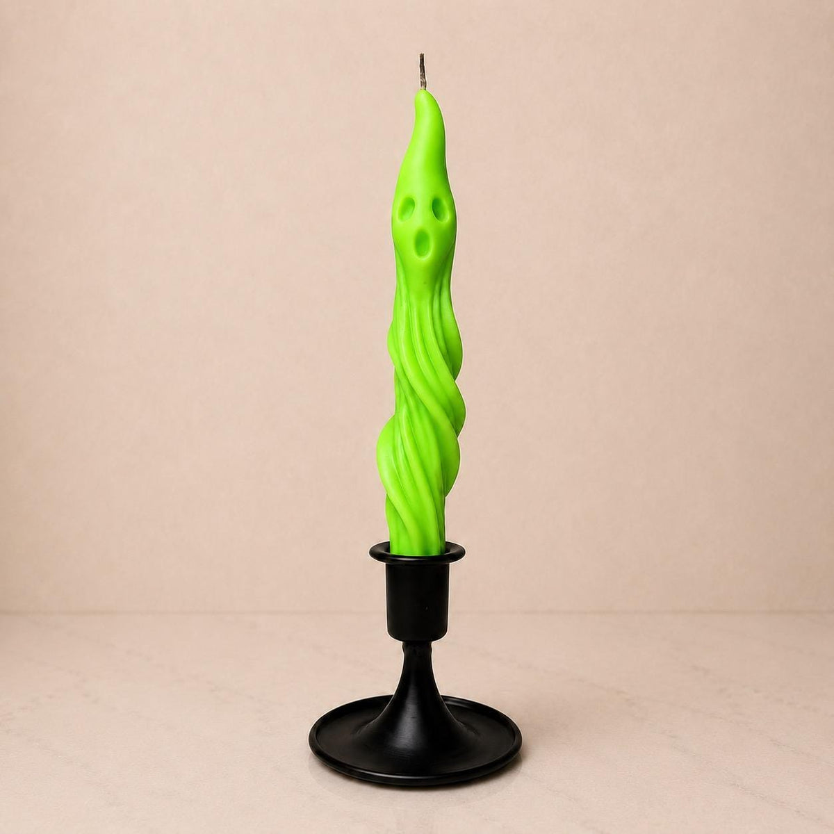 Twisted Ghost Taper Candle, Blacklight Glow, Beeswax-Soy Blend, Halloween Decor
