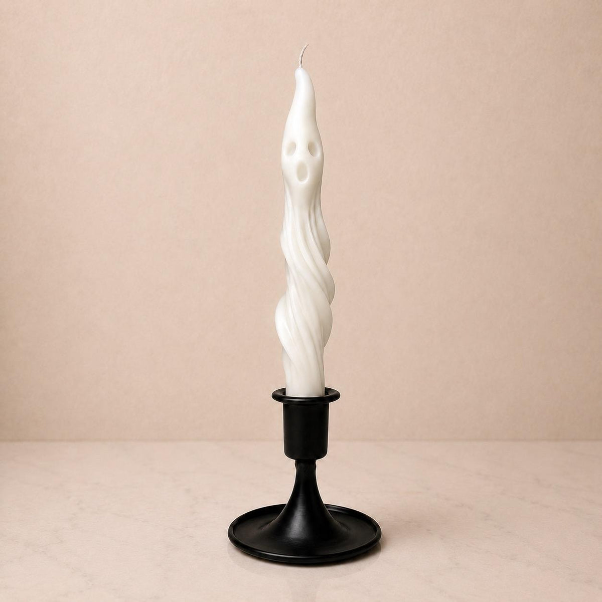 Twisted Ghost Taper Candle, Blacklight Glow, Beeswax-Soy Blend, Halloween Decor