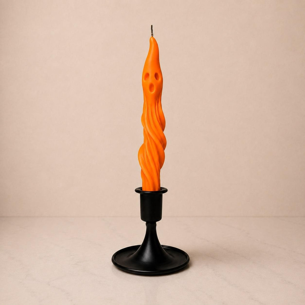 Twisted Ghost Taper Candle, Blacklight Glow, Beeswax-Soy Blend, Halloween Decor