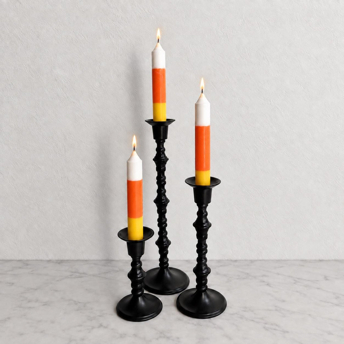 Hand-Poured Candy Corn Taper Candles, Soy Wax, Halloween Table Decor (Set of 3)