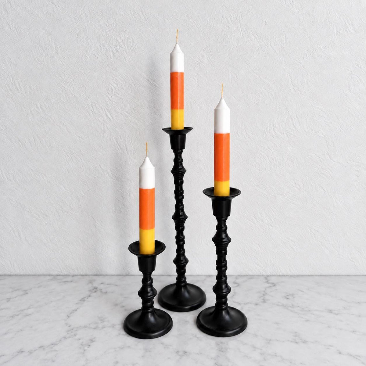 Hand-Poured Candy Corn Taper Candles, Soy Wax, Halloween Table Decor (Set of 3)