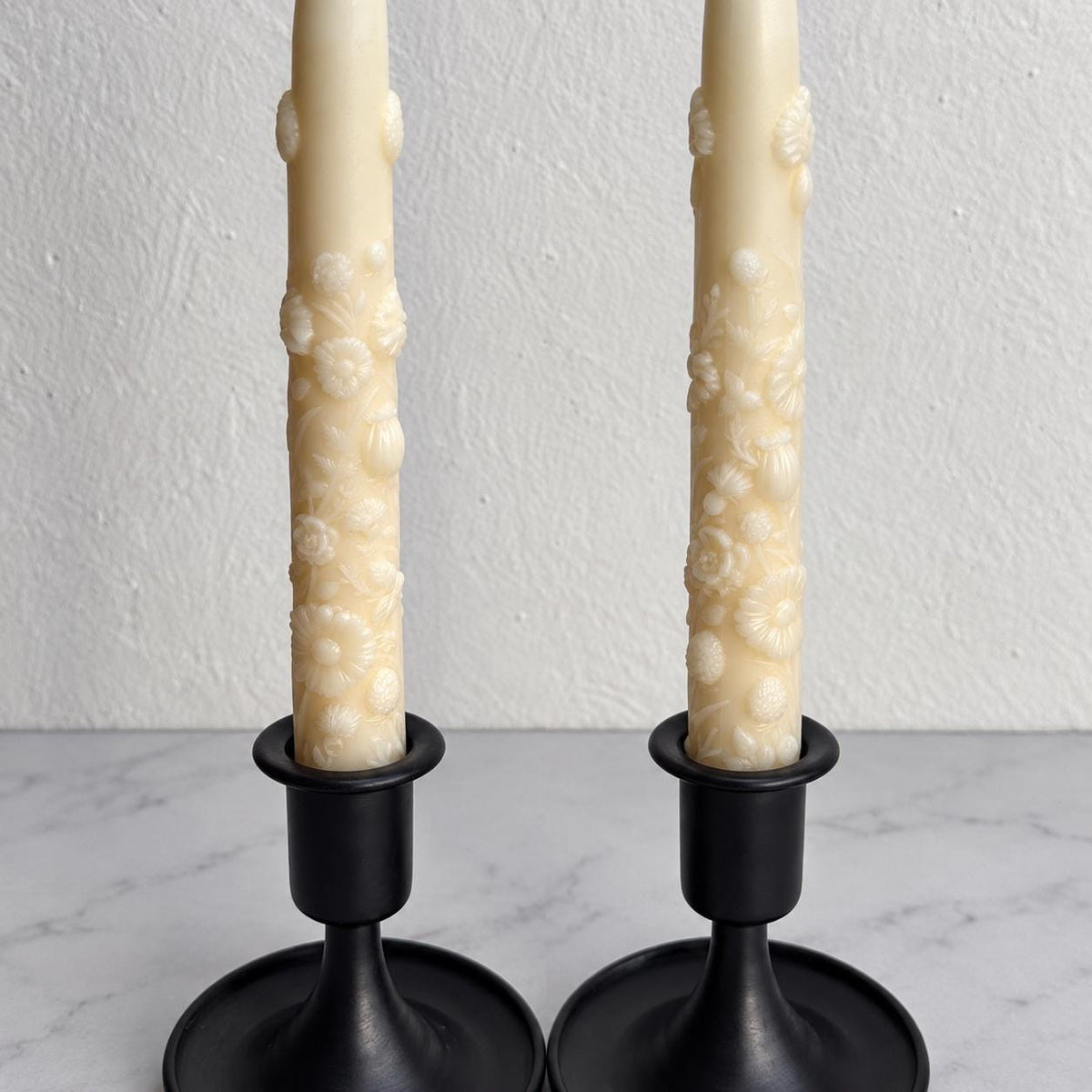 Handmade Wildflower Taper Candles, Floral, Beeswax Soy Blend (Set of 2)
