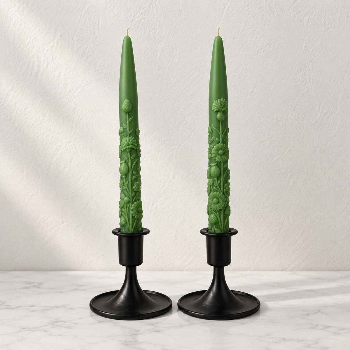 Handmade Wildflower Taper Candles, Floral, Beeswax Soy Blend (Set of 2)