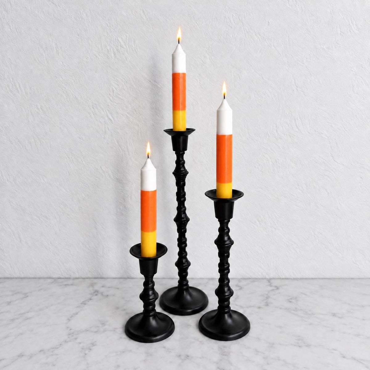 Hand-Poured Candy Corn Taper Candles, Soy Wax, Halloween Table Decor (Set of 3)