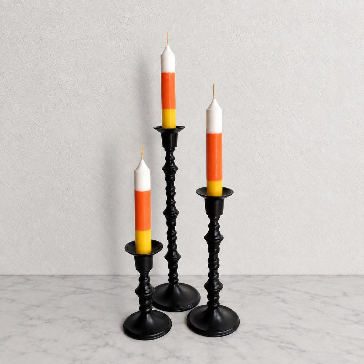 Hand-Poured Candy Corn Taper Candles, Soy Wax, Halloween Table Decor (Set of 3)