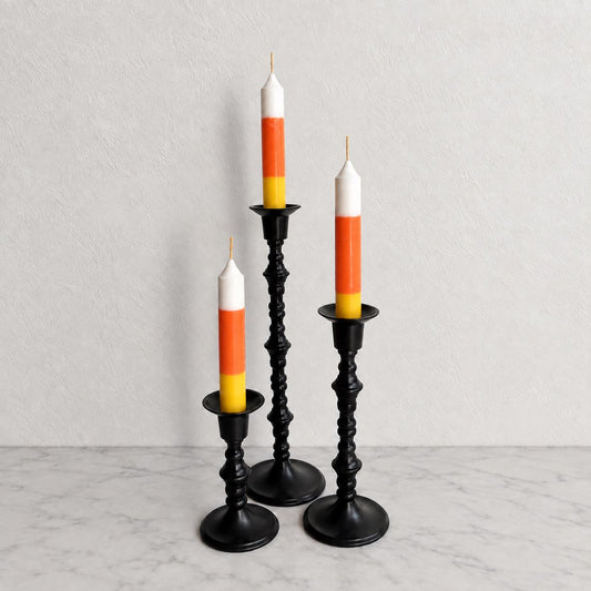 Hand-Poured Candy Corn Taper Candles, Soy Wax, Halloween Table Decor (Set of 3)