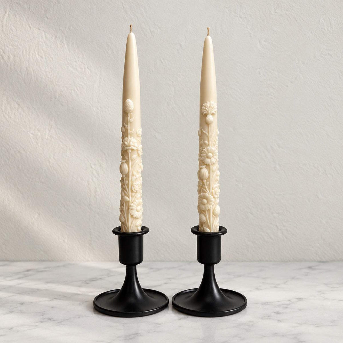 Handmade Wildflower Taper Candles, Floral, Beeswax Soy Blend (Set of 2)